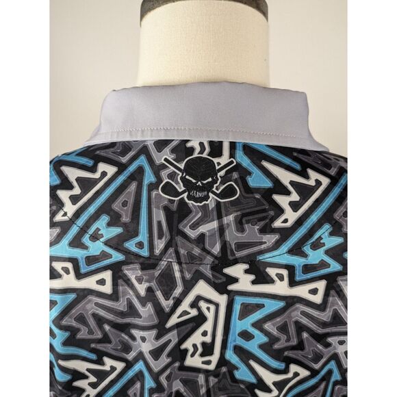 Tattoo Golf Men's L Polo Zone 18 Gray Blue Geometric Design Performance Active - Picture 11 of 11